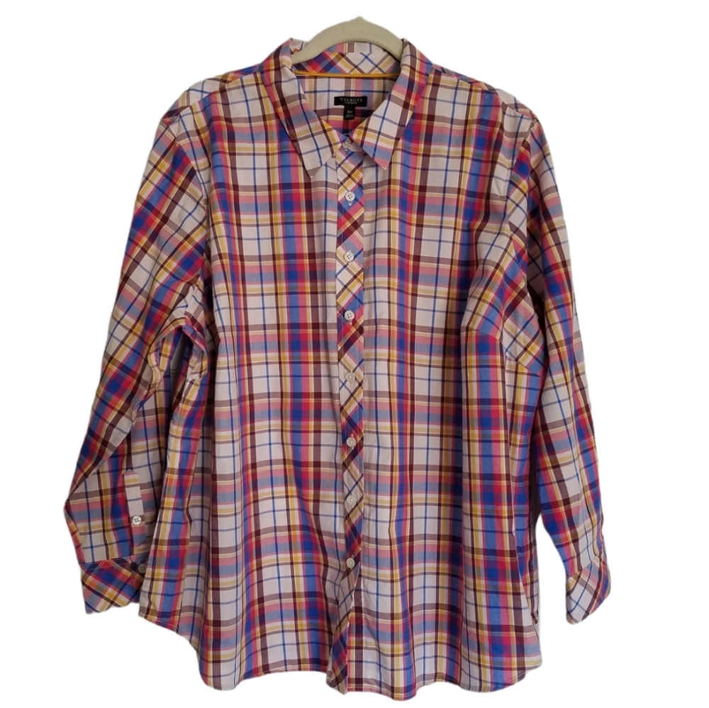 NWOT Talbots Plus Petite Plaid Long Sleeve Shirt Size 3XP 100 % Cotton